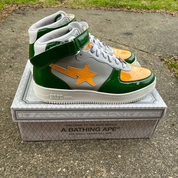 A Bathing Ape Bape Sta Mid Green Grey Orange - Picture 3 of 5